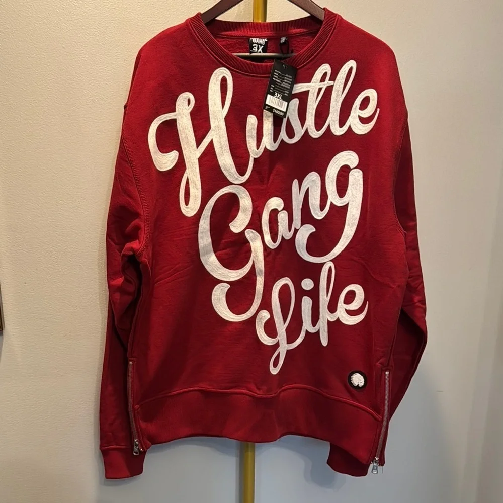 Hustle Gang Life red crew neck Sweatshirt NWT 3XL